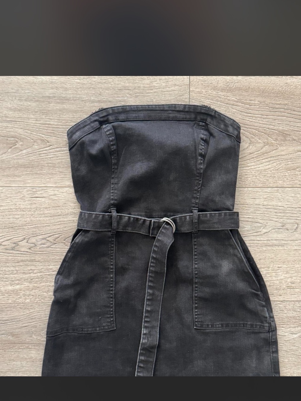 Hollister Black Strapless Denim Dress with D-Ring Belt